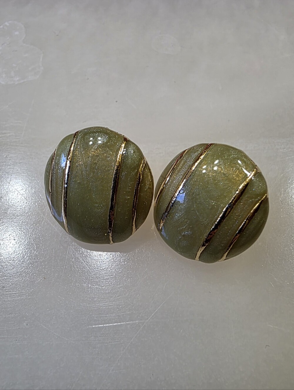 Vintage Green and Gold Post Earrings